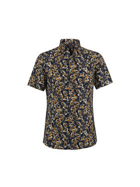 callisto藏青色麻混纺短袖衬衫SSCSS041Y