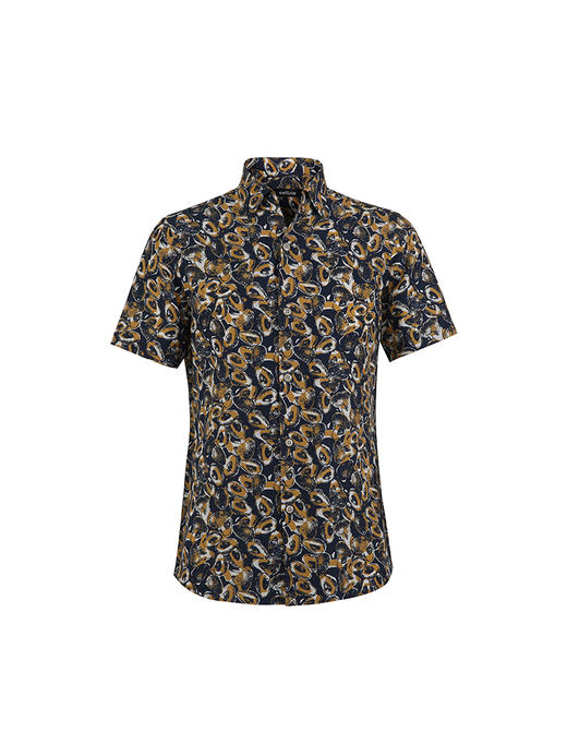 callisto藏青色麻混纺短袖衬衫SSCSS041Y 商品图0