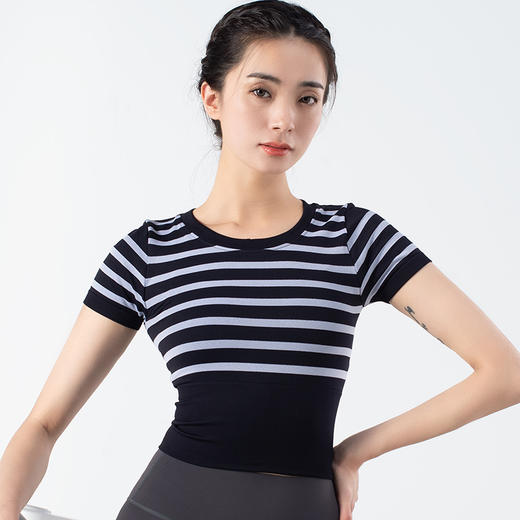 跃牌【化蝶双飞】系列无缝撞色条纹裸感紧身短袖瑜伽服MS1055 (不带胸垫） 商品图7