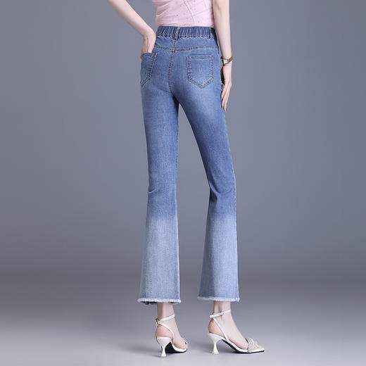 时髦休闲，夏款长款牛仔裤扣腰修身渐变色气质修身喇叭裤MYX-3315 商品图2