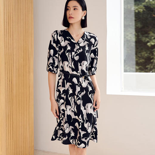 玳莎16姆米细斜纹真丝翻领短袖连衣裙女士2023夏季新款短袖桑蚕丝气质显瘦裙子  DB35202 商品图1