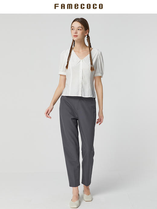 famecoco范可儿西装裤夏季女新款垂坠感高级感休闲百搭直筒裤FAB3GA024 商品图1