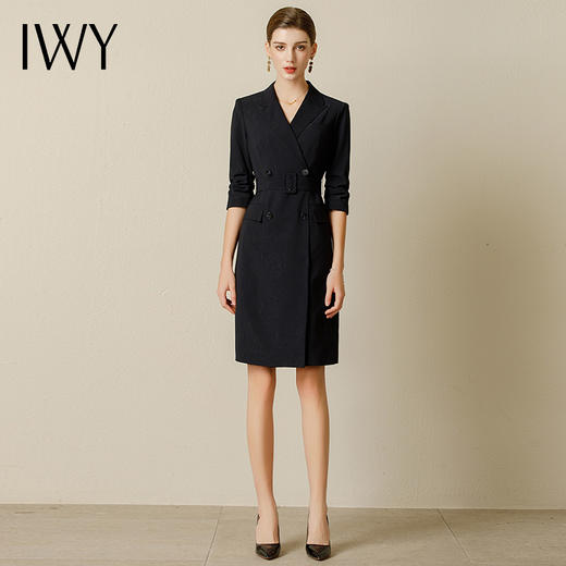 IWY/新款时尚高端职业装连衣裙设计感收腰裙气质主持人商务宴会礼服231028Q1 商品图2