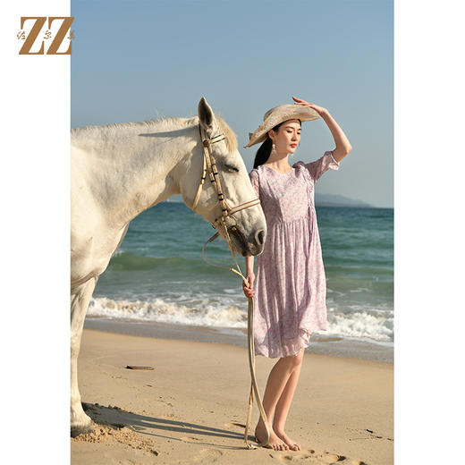 夏季新款 时尚真丝乔其中袖碎花连衣裙女E32LS46 商品图4