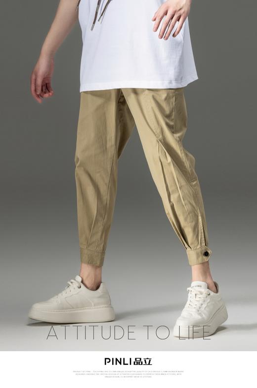 PINLI品立男装春夏修身裤子微弹水洗棉卡其休闲裤哈伦小脚九分裤B201117068 商品图1