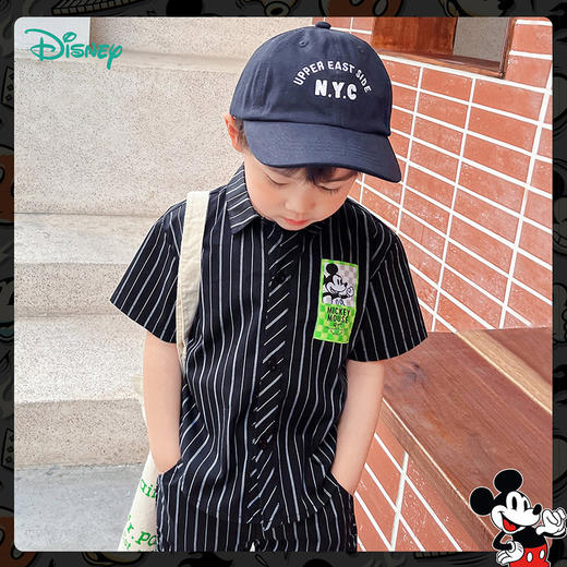 迪士尼童装 米奇宽松短袖夏季新款学院风衬衫男童翻领帅气上衣 商品图1