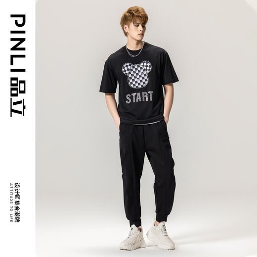 PINLI品立春季新款小熊烫钻短袖T恤男士圆领体恤BG231111013 商品图2