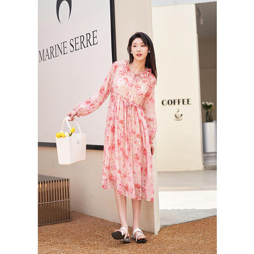 NEELLY纳俪商场同款法式碎花连衣裙女夏季长袖V领系带高腰裙子夏N23044Y03341 商品图3