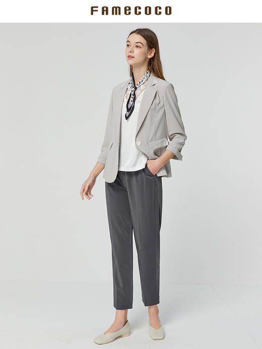 famecoco范可儿七分袖西装外套女夏季新款一粒扣西服职业气质FAB3AW001 商品图1