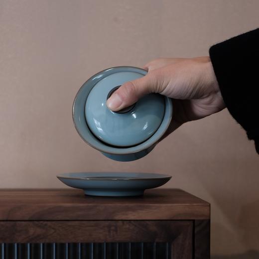 【仿南宋官窑】粉青釉盖碗  元宝盖碗  马蹄盖碗  斗笠盖碗  如意盖碗  紫口铁足 自然开片 景德镇制 商品图4