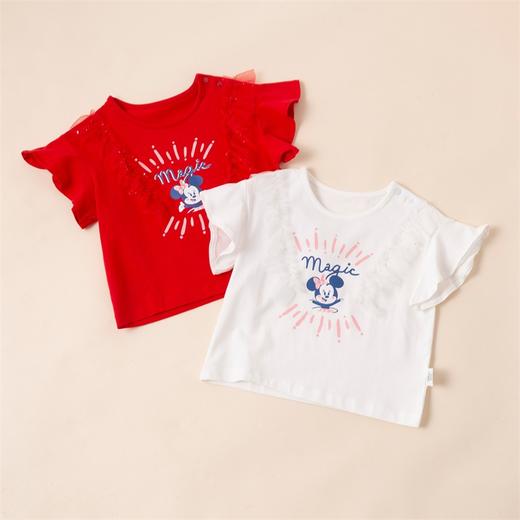 迪士尼童装 米妮针织短袖上衣夏季新款女童网纱拼接T恤 商品图9