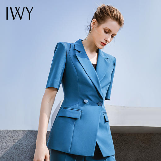 IWY/蓝色高端西装套装气质女神范双排扣职业西服正装工作服232011C1+P3 商品图4