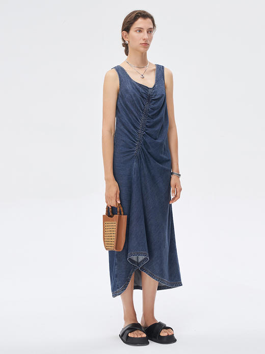 Self Who环保洗水醋酸牛仔连衣裙2023新款夏季中长款高腰A字裙子 商品图3