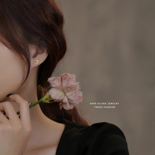 【星月花梦】S999银足银星月繁花质滴胶耳饰【YXS-	E3135】 商品图2