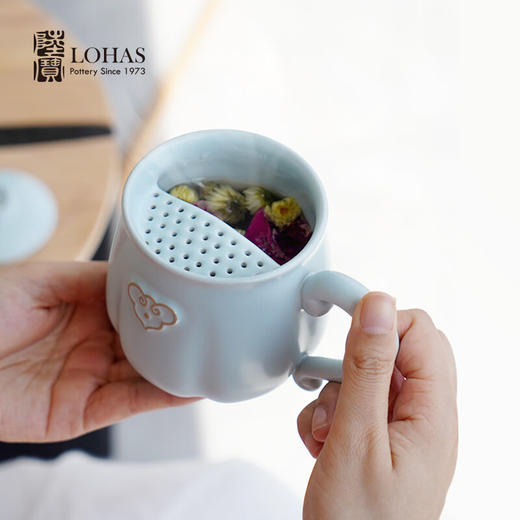 陆宝泡茶杯祥云如意陶瓷杯带盖办公室喝茶杯送礼佳品 如意成双泡茶杯//茶叶罐 商品图3