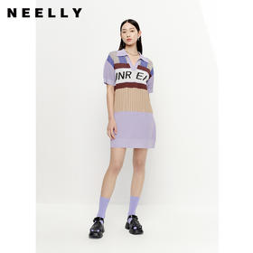 NEELLY纳俪商场同款拼色字母polo领针织连衣裙女夏季短袖薄款裙子N23052Y01158