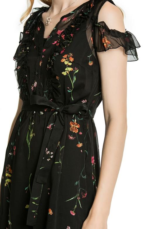 LA Collection 黑色露肩印花连衣纱裙 3280 商品图3