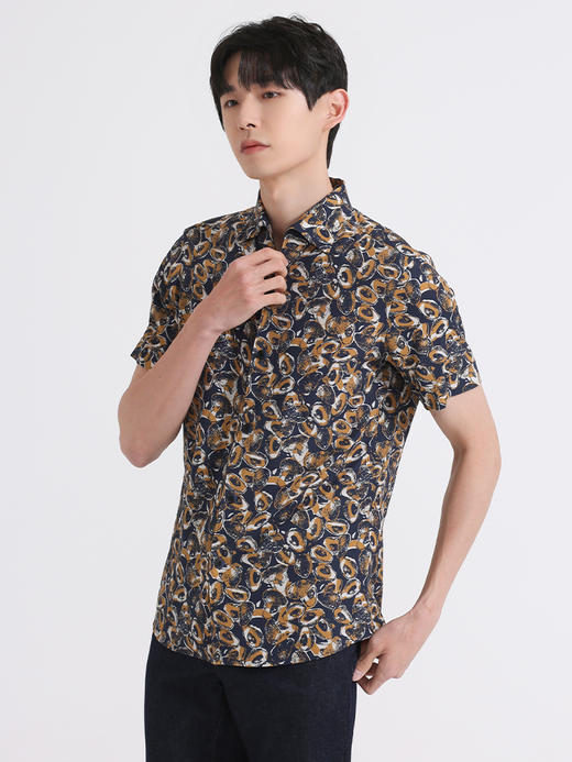 callisto藏青色麻混纺短袖衬衫SSCSS041Y 商品图3