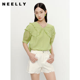 NEELLY纳俪商场同款夏季新款减龄可爱娃娃领衬衫女百搭五分袖上衣N23051R01114