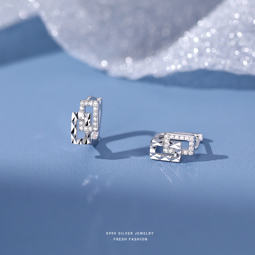【贞淑】S999银足银棱面几何切割方形冷淡风耳饰【YXS-E3138】
