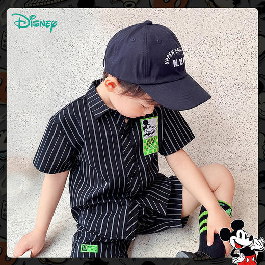 迪士尼童装 米奇宽松短袖夏季新款学院风衬衫男童翻领帅气上衣 商品图2