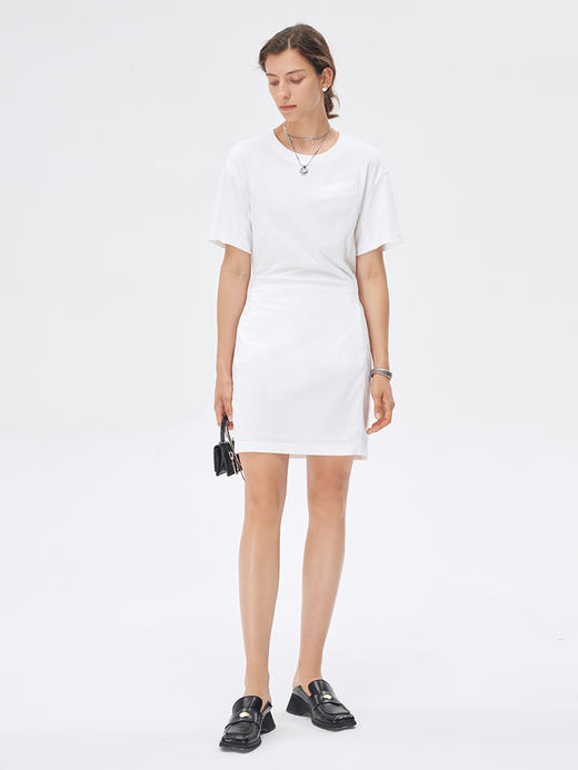 Self Who美国进口面料白色连衣裙2023新款夏季圆领别致落肩袖裙子 商品图2