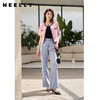 NEELLY纳俪撞色个性宽松直筒阔腿裤女柔软磨边破洞浅蓝牛仔裤薄款 商品缩略图1
