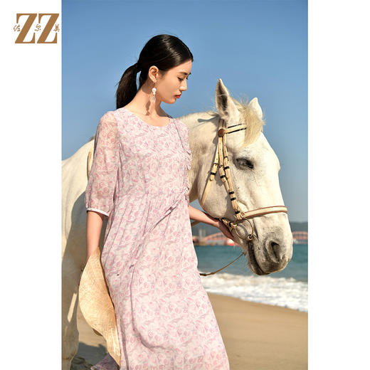 夏季新款 时尚真丝乔其中袖碎花连衣裙女E32LS46 商品图1