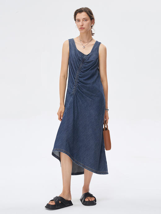 Self Who环保洗水醋酸牛仔连衣裙2023新款夏季中长款高腰A字裙子 商品图2