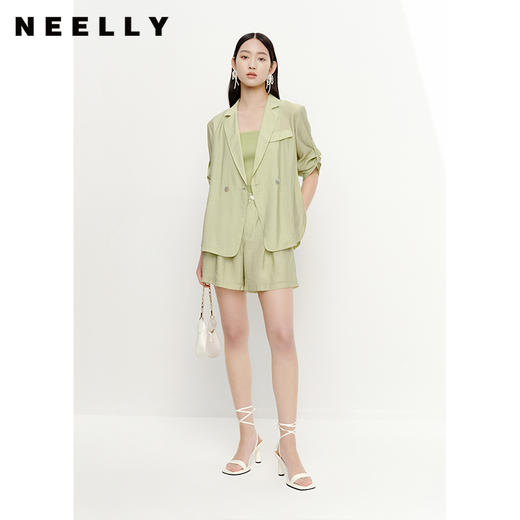 NEELLY纳俪商场同款西装外套女可调节袖轻薄夏季防晒套装阔腿短裤N23051Z01139 商品图1