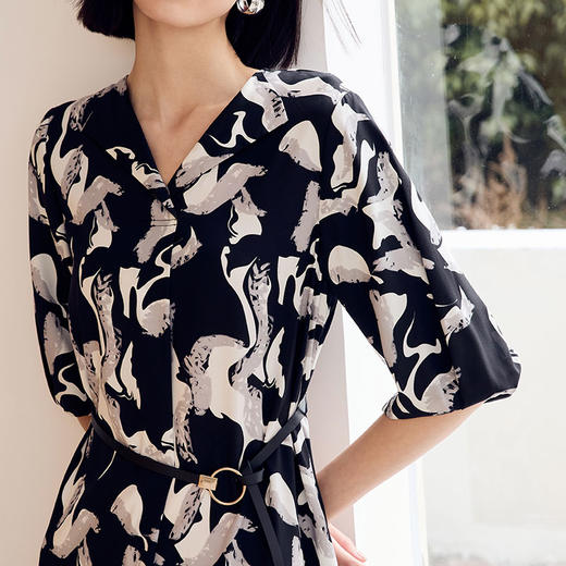 玳莎16姆米细斜纹真丝翻领短袖连衣裙女士2023夏季新款短袖桑蚕丝气质显瘦裙子  DB35202 商品图2