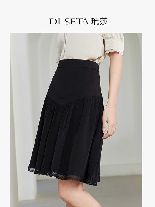 玳莎复古法式A字半裙2023夏季新款真丝黑色显瘦裙子  DB34201 商品图1