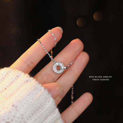 【昔梦】S925银罗马数字圆环相扣项链【YXS-A2894】 商品图3