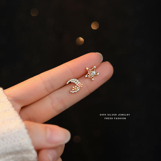 【星月花梦】S999银足银星月繁花质滴胶耳饰【YXS-	E3135】 商品图1