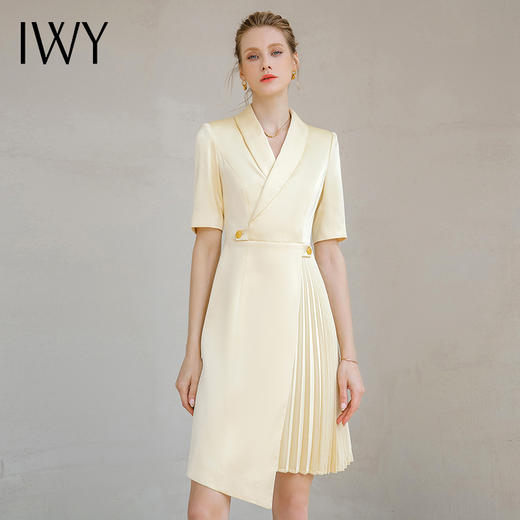IWY/高端职业连衣裙女长袖西装裙轻奢夏季杏色气质法式百褶裙礼服232009Q1 商品图0