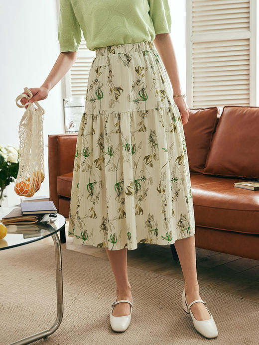 OLrain欧芮儿法式碎花半身裙女夏季2023年新款高腰渲染薄款伞摆裙 商品图3