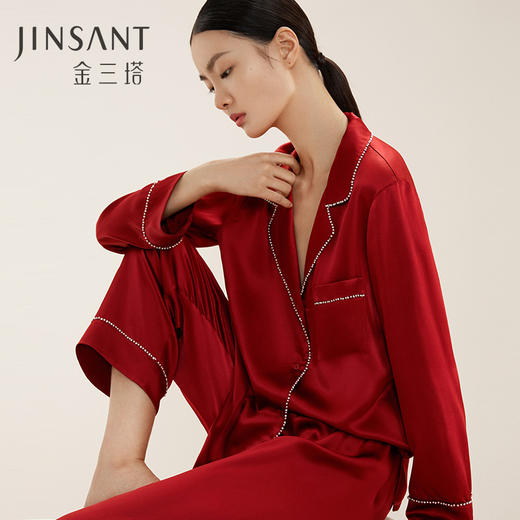 金三塔19姆米重磅真丝睡衣奢感手工钉珠桑蚕丝睡衣女家居服     YSFBA203 商品图0