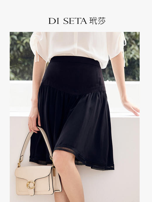 玳莎复古法式A字半裙2023夏季新款真丝黑色显瘦裙子  DB34201 商品图0