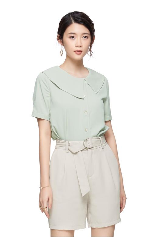 OSA欧莎 豆沙绿翻领雪纺衫 9181 商品图0