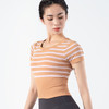 跃牌【化蝶双飞】系列无缝撞色条纹裸感紧身短袖瑜伽服MS1055 (不带胸垫） 商品缩略图2