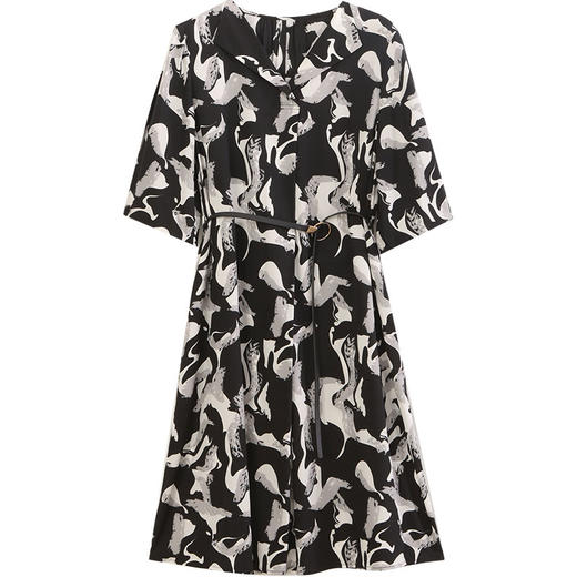 玳莎16姆米细斜纹真丝翻领短袖连衣裙女士2023夏季新款短袖桑蚕丝气质显瘦裙子  DB35202 商品图4