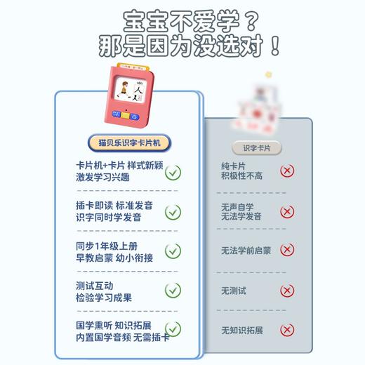 猫贝乐有声识字卡片机幼儿园认字早教机儿童宝宝启蒙汉字卡片全套 商品图2