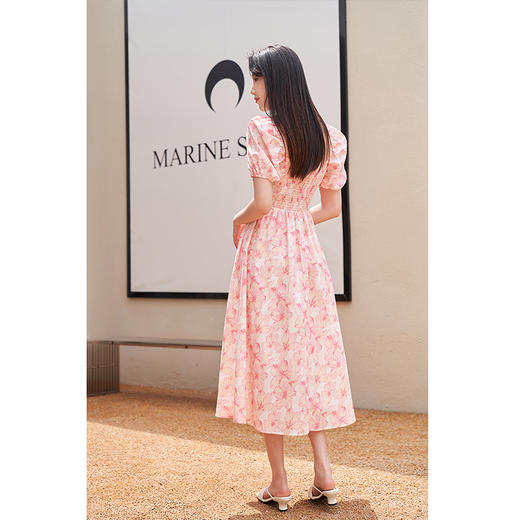 NEELLY纳俪夏季法式碎花连衣裙女收腰泡泡袖打缆显瘦A字裙茶歇裙N23044Y05518 商品图4