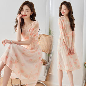 夏季新款，小清新碎花轻盈飘逸温柔风收腰连衣裙HR-SSFB2708-1