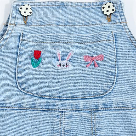 贝贝怡童装女童休闲牛仔背带裤夏季新款女宝宝兔子绣花连体裤洋气 商品图8