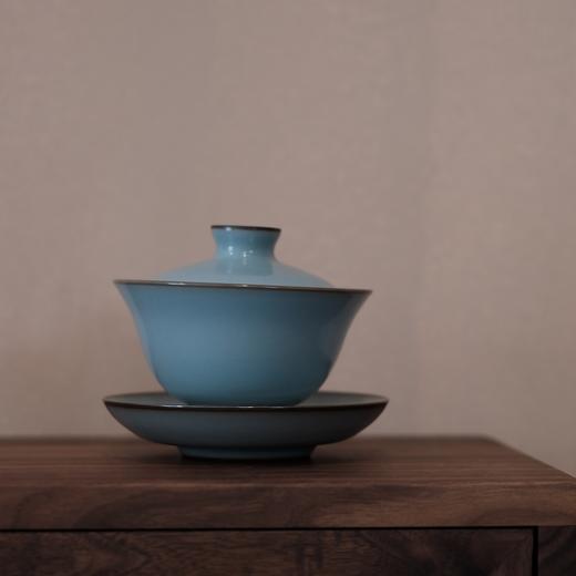 【仿南宋官窑】粉青釉盖碗  元宝盖碗  马蹄盖碗  斗笠盖碗  如意盖碗  紫口铁足 自然开片 景德镇制 商品图0