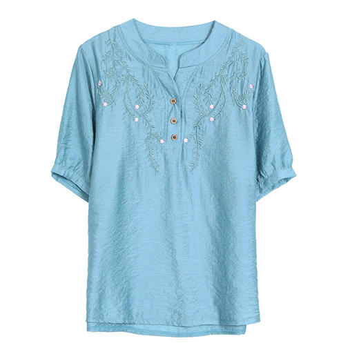 宽松舒适，绣花棉麻遮肚子显瘦上衣短袖女装套头小衫KQL-B38N3782 商品图4