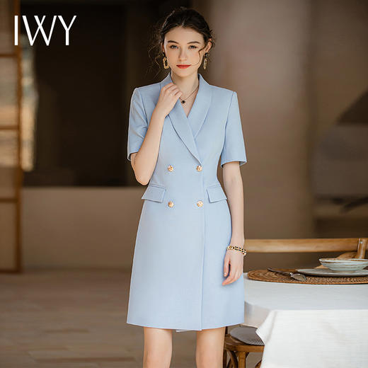 IWY/夏季新款西装连衣裙女设计感蓝色小清新气质优雅职业通勤正装Q913-L 商品图1