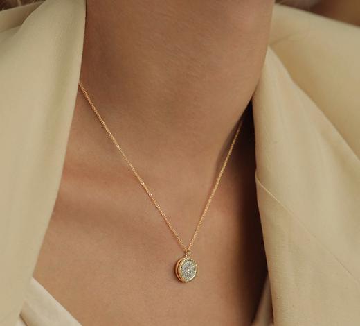 Oflye潮流饰品 项链女气质圆牌锆石吊坠简约素锁骨链新款饰品 商品图0