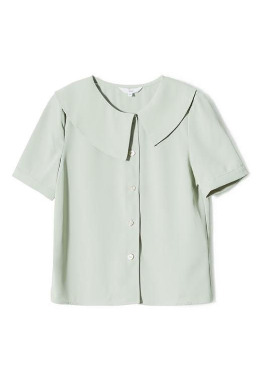 OSA欧莎 豆沙绿翻领雪纺衫 9181 商品图4